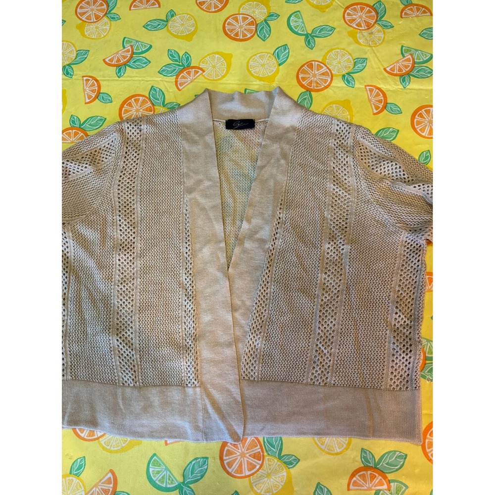 Cato Crochet Cardigan Womens Large Beige Open Front Short Sleeve Shrug C17160601